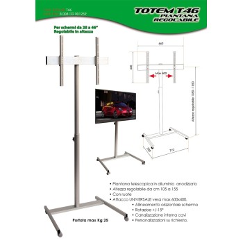 Piantana porta televisore regolabile con passacavi Totem T46 2