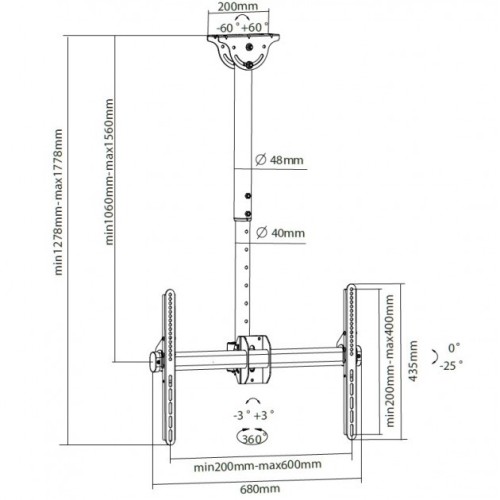 Supporto TV da soffitto telescopico fino a 70 pollici Dizzy1
