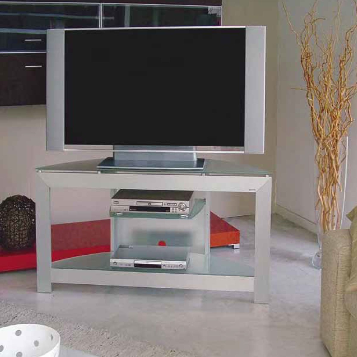 Mobiletto porta TV in alluminio e cristallo Extra
