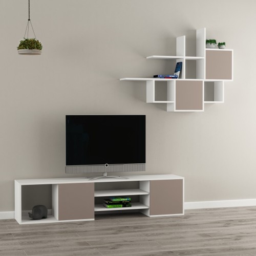 Zayden parete attrezzata mobile tv e libreria sospesa in legno Mobile parete tv