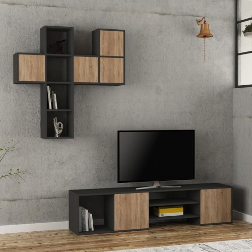 Teancum parete attrezzata con ripiani ed ante legno colorato Teancum parete attrezzata con ripiani ed ante legno colorato