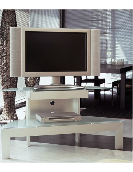 Mobile porta TV in alluminio e cristallo L130 cm Coltrane