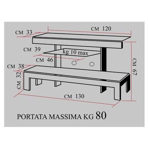 Mobiletto TV design moderno con 3 ripiani 130 cm Wilbur