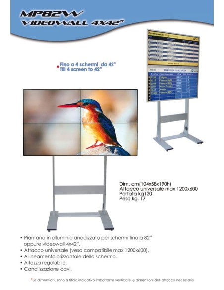 Colonna porta TV MP82/W videowall per 4 monitor