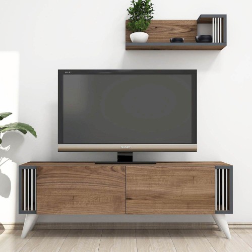 Rebecca Mobili Credenza Bassa per TV, mobiletto Porta TV con 2 Ante 3 cassetti, Legno, Bianco Grigio, Stile Vintage, per Soggiorno Ingresso - Misure: ...
