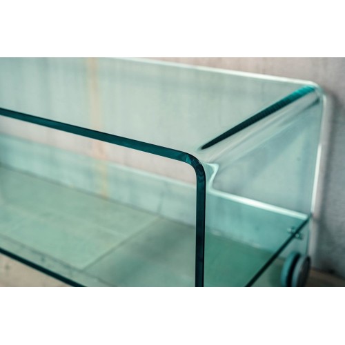 Porta tv in vetro curvato trasparente su ruote Leonid