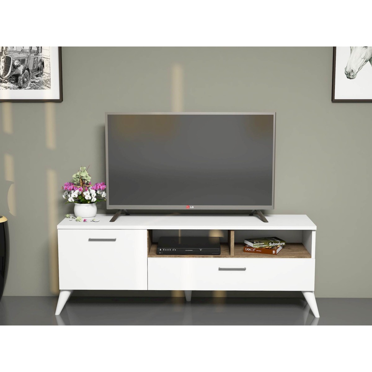 Mobiletto TV moderno per soggiorno in legno 120 cm Fulton