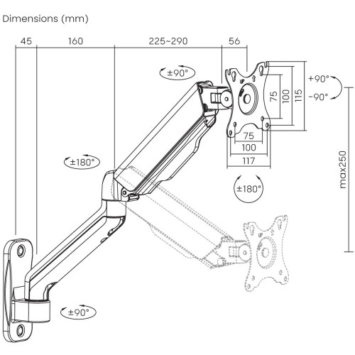 Staffa a muro per TV 17-32 pollici con molla a gas Haller2