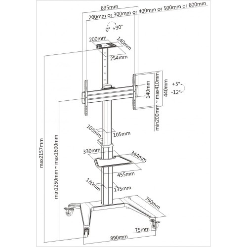 Carrello porta TV da 37 a 70 pollici Kimmy Small