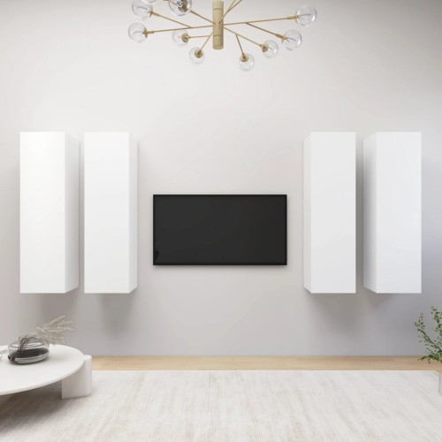 Mobili TV 4 pz Bianchi 30,5x30x110 cm in Truciolato