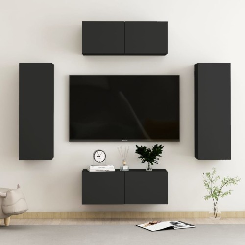 Set Mobile TV 4 pz Nero in Truciolato