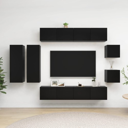 Set Mobili TV 8 pz Nero in Truciolato