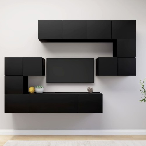 Set Mobili TV 8 pz Nero in Truciolato