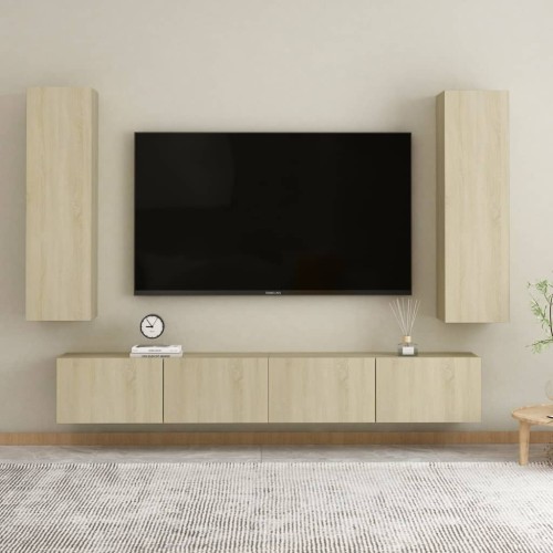 Set Porta TV 4 pz Rovere Sonoma in Truciolato