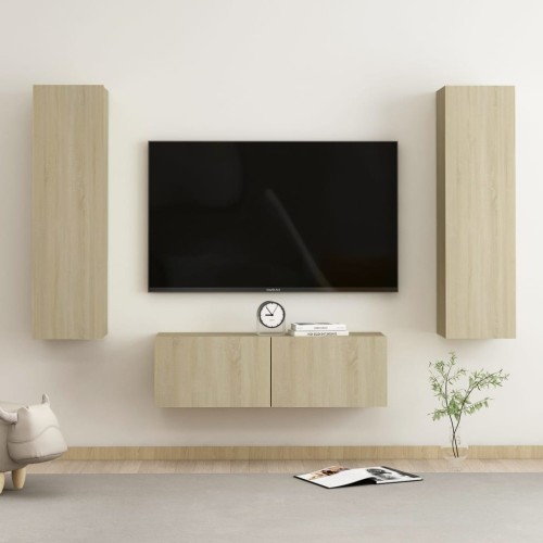 Set Porta TV 3 pz Rovere Sonoma in Truciolato