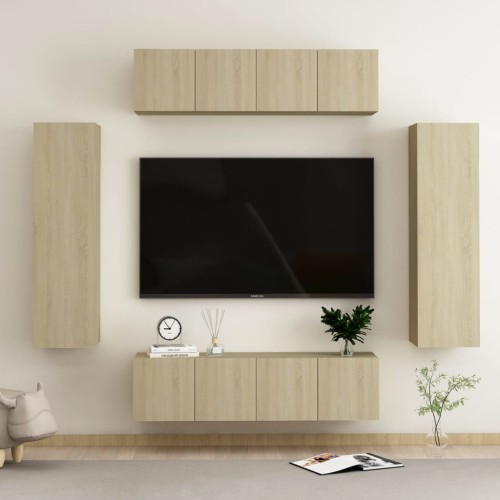 Set Porta TV 6 pz Rovere Sonoma in Truciolato