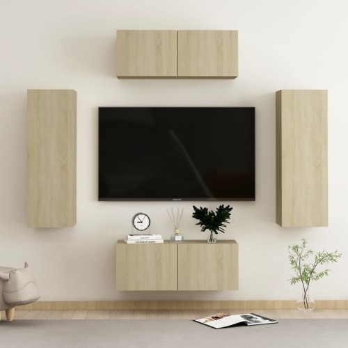 Set Porta TV 4 pz Rovere Sonoma in Truciolato