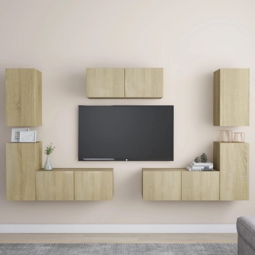 Set Porta TV 7 pz Rovere Sonoma in Truciolato