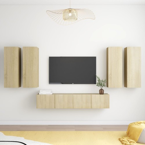 Set Porta TV 6 pz Rovere Sonoma in Truciolato