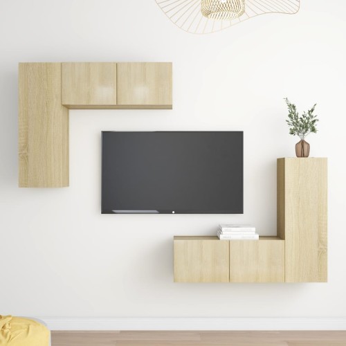 Set Porta TV 4 pz Rovere Sonoma in Truciolato