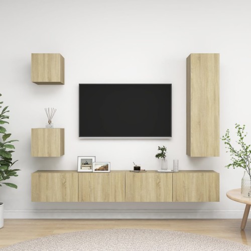 Set Porta TV 5 pz Rovere Sonoma in Truciolato