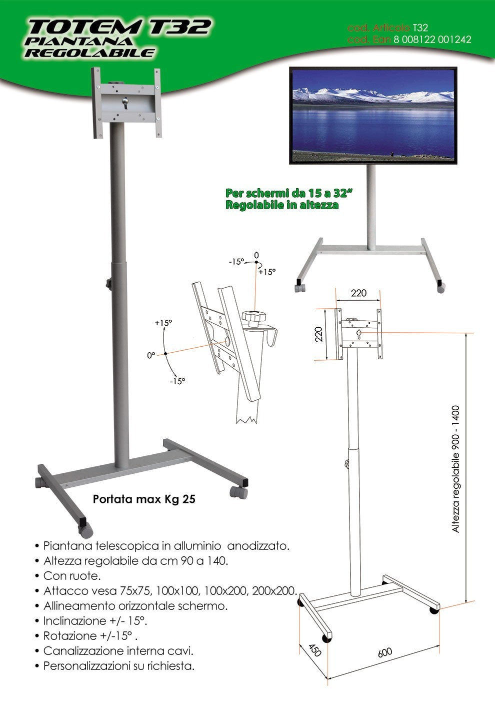 Piantana per televisori LCD Totem T32