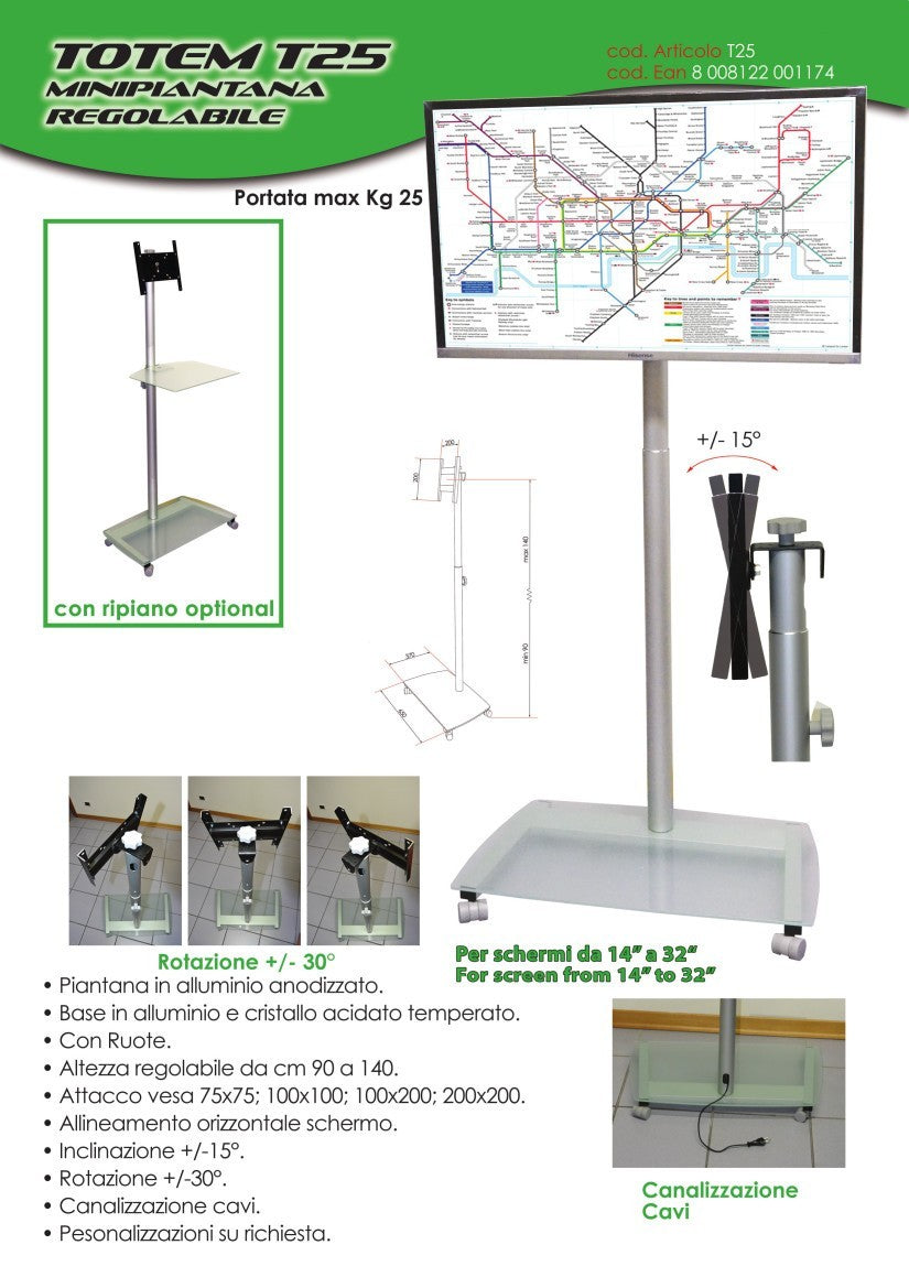 Piantana porta tv con ruote Totem T25