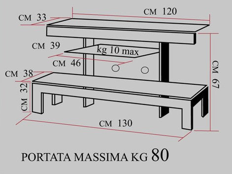 Mobiletto TV con 3 ripiani 130 cm Wilbur