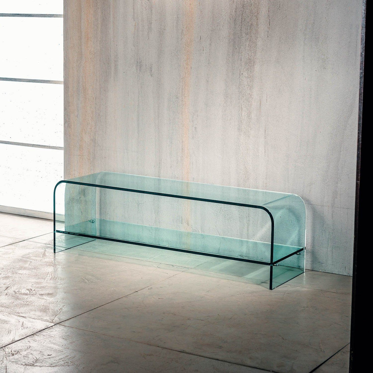Tavolino TV in vetro curvato 120 x 35 Katie