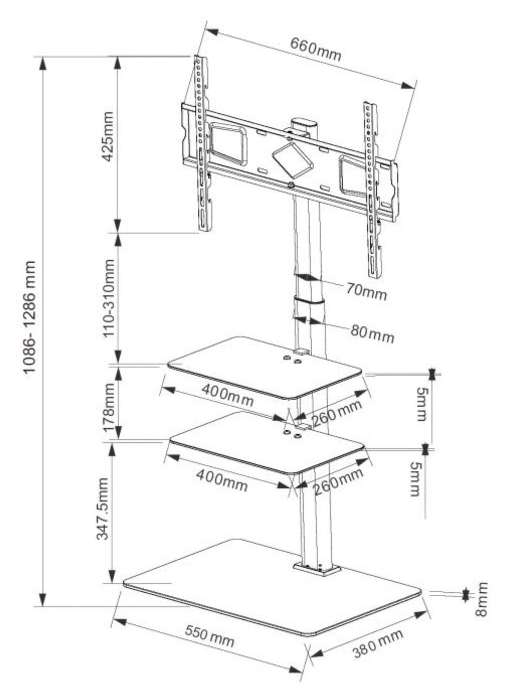 Carrello porta TV Runner con staffa regolabile