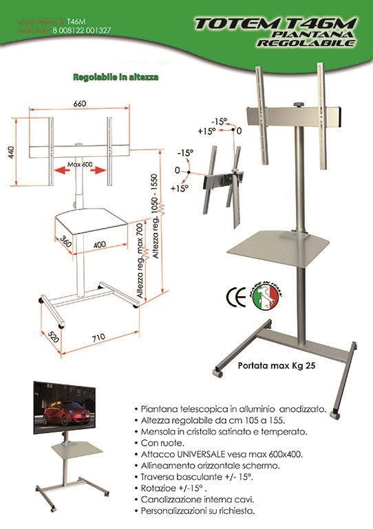 Piantana porta televisore regolabile Totem T46