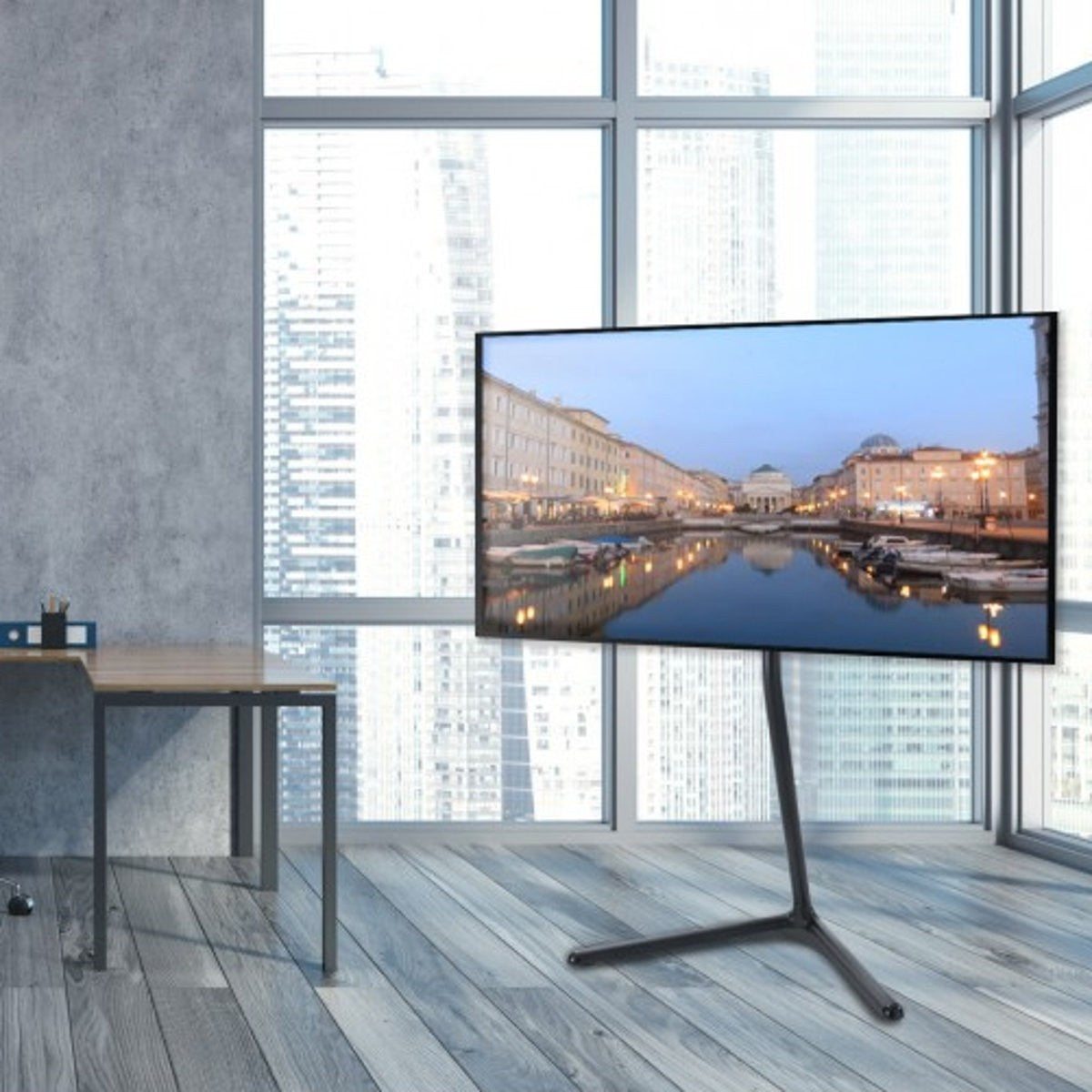 Piedistallo TV a pavimento Kirrien Black per TV da 49-70"
