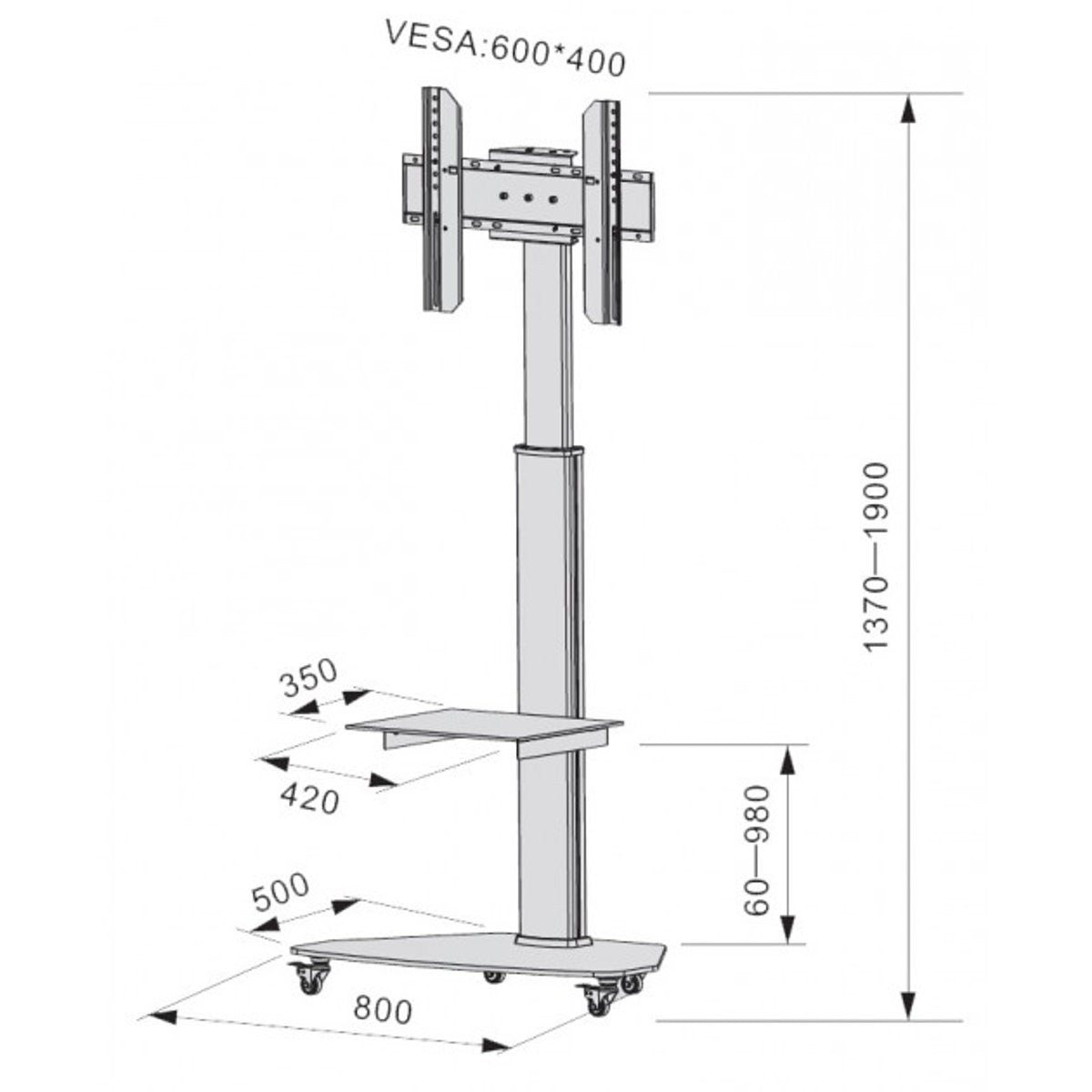 Carrello porta TV con ruote Agile Bianco