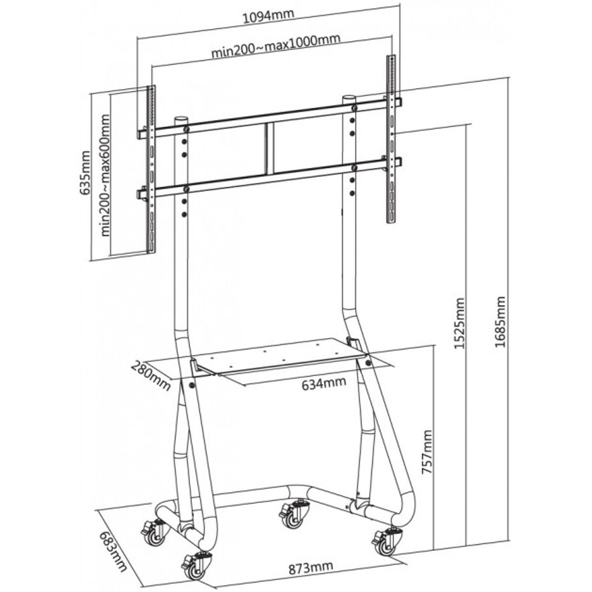 Carrello TV a pavimento Wellus per tv da 60-105"