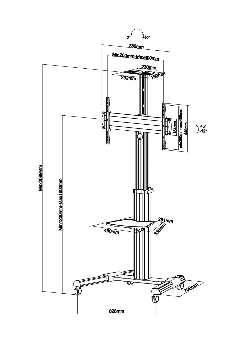 Supporto TV regolabile in altezza Trolly