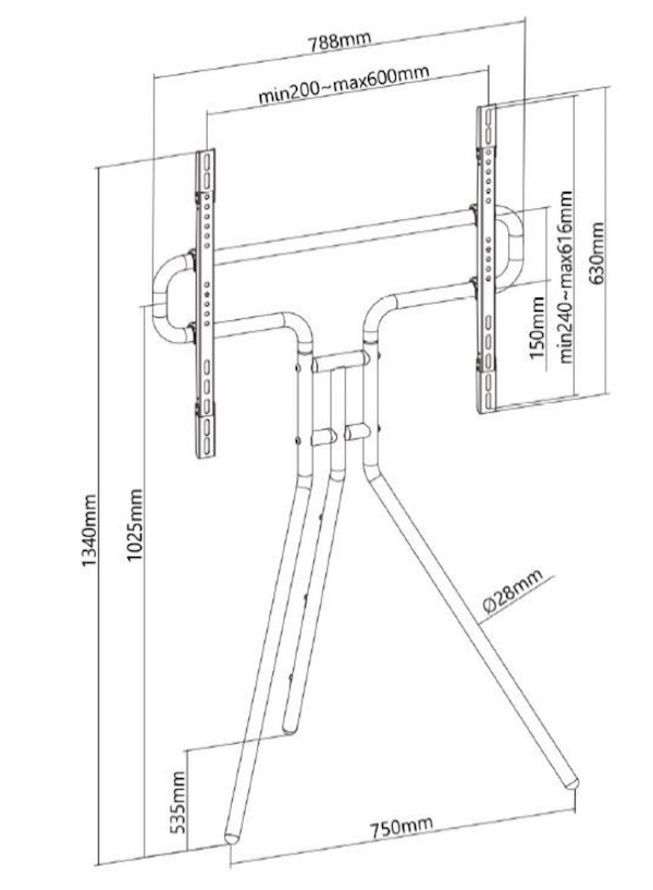 Dimensioni cavalletto TV Dillon