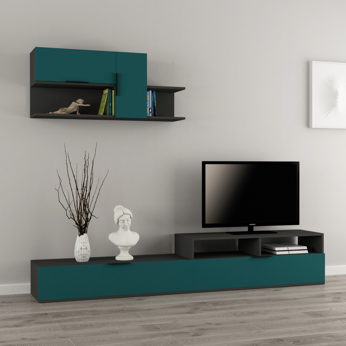 Mobile TV Porta Bianco/Avola HOMIDEA Luca Set Soggiorno Parete attrezzata in Design Moderno 